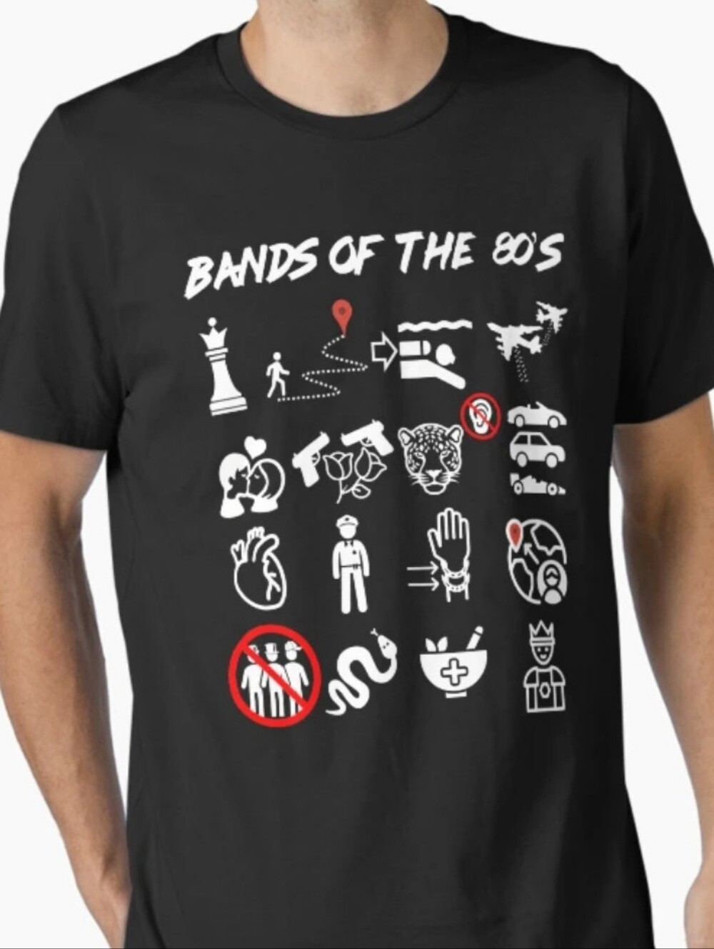 Pop Rock Bands of The 80s Funny Novelty Tee 100% COTTON Black *FLAW* Men’s M